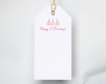 Pink Party Hats Watercolor Birthday Gift Tag | First Birthday Gift Tag | First Birthday Favor Tag | Baby Girl Birthday Tag | 6 TAGS/PACK