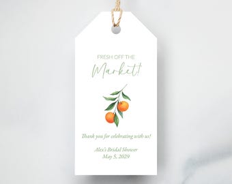Personalized Fresh off the Market Bridal Shower Favor Tags Citrus Orange Theme