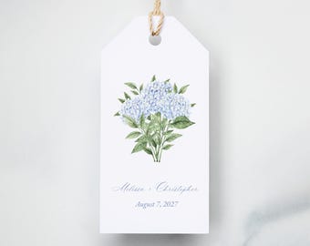 Dusty Blue Hydrangea Wedding Favor Tags, Floral Watercolor Thank You Tags
