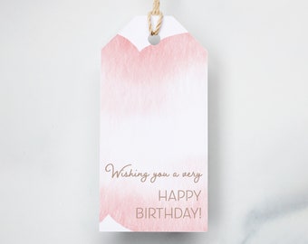 Pink Watercolor Birthday Gift Tag | Pink Watercolor Favor Tag | Girl's Birthday Tag | 6 TAGS/PACK