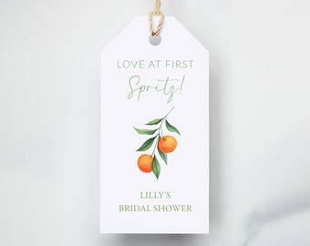Love at First Spritz Favor Tags | Aperol Spritz Bridal Shower Decor | Orange Bridal Shower Favors | Personalized Tags PRINTED & SHIPPED