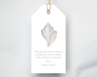 Wedding Welcome Bag Tags Coastal Shell Custom Beach Guest Gift Tags