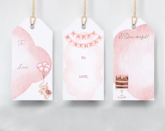 Gift tag first birthday set of 12 strawberry pink gift tag 1st birthday tag girl birthday tag photo shoot first birthday girl s'onederful