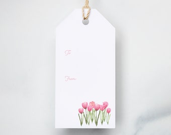Watercolor Tulip Gift Tags, Floral To From Tags - Set of 6
