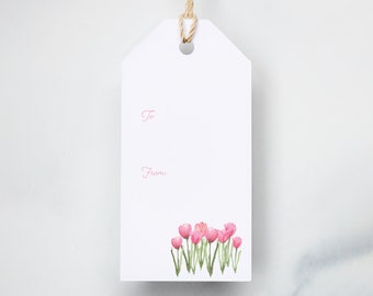 Gift tag pink tulip tag floral to from gift tag watercolor spring birthday tag for her gift tag Mother's Day gift tag 6 tags per pack