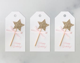 Sparkly Wand Birthday Favor Tags: Pink & Glitter Princess Party