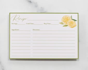 12 printed recipe cards lemon bridal shower favors – Amalfi Theme