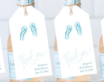 Beach Bridal Shower Favor Tags – Watercolor Flip Flops, Set of 6