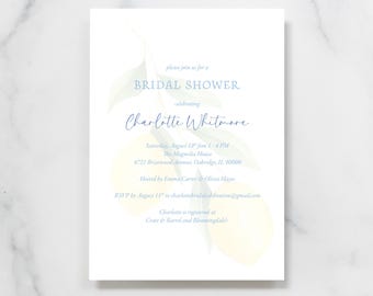 Amalfi Coast Bridal Shower Invitations Italian Summer Citrus Shower Invite Blue & Yellow Bridal Brunch PRINTED