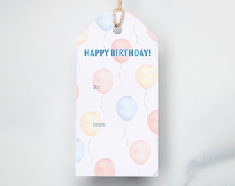 Watercolor Balloon Birthday Gift Tags, Kids Party Favors | 6 per Pack