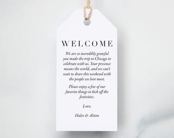 Minimalist Wedding Welcome Bag Tag, Chicago City Bride Favor Tags Printed, Chic Modern Hotel Welcome Tags, Elegant Matte Cardstock Tags Set