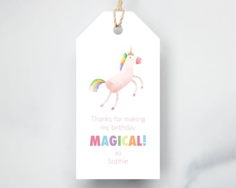Pink Unicorn Birthday Favor Tags Printed and Personalized for Toddler Parties