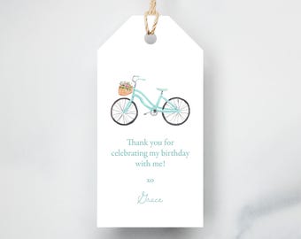 Floral Bicycle Birthday Favor Tags – Watercolor Party Thank You Cards - Set of 6