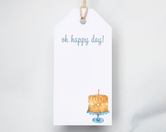 Watercolor Birthday Cake Gift Tags | Kids Party Favors, Set of 6