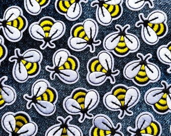 Set of 1, 5 or 10 Small Bee Iron On/Sew On Patches, Embroidered Applique, Bumble Bee