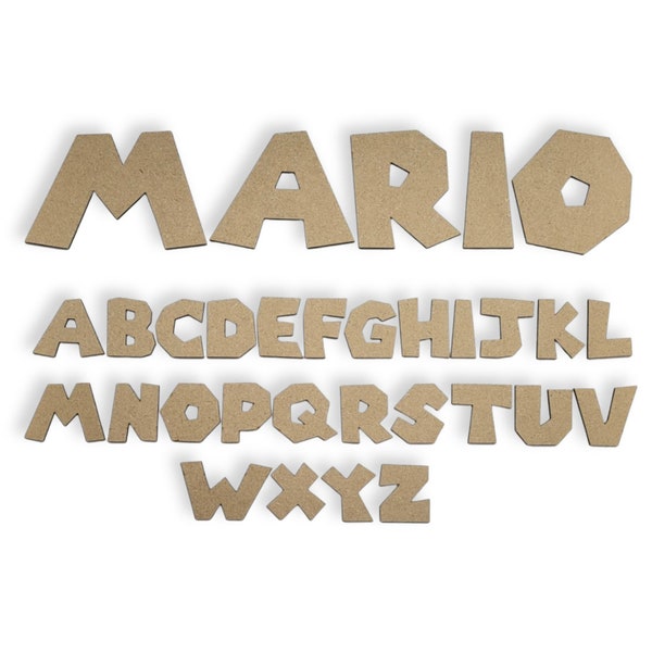 Wooden Super Mario Letters MDF Premium 3mm/large wooden letters/craft letter blanks/200mm, 150mm, 100mm, 50mm, 30mm/toy box lettering