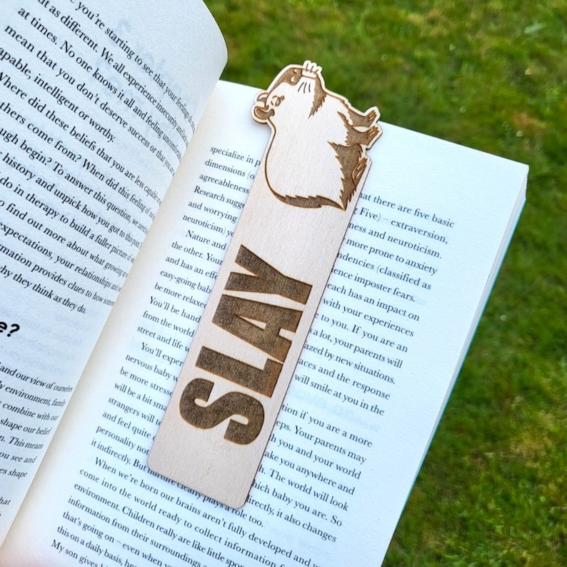 SLAY Wooden Bookmark Personalised Capybara Side Eye Engraved Book Lover Literary Gift Bookish Birthday image 1