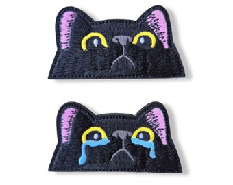 Patchs pour chats noirs Patch pour chats voyeurs, chat qui pleure, chaton furtif | Velcro | Écusson à coudre