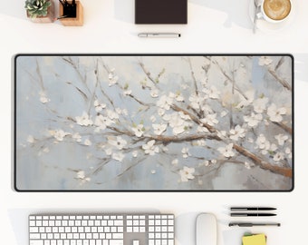 Blossom Desk Mat, Large Spring Blossom Gaming Mouse Pad, Nature Mousepad, Stitched Edges, Keyboard Mouse Mat Work Office Home