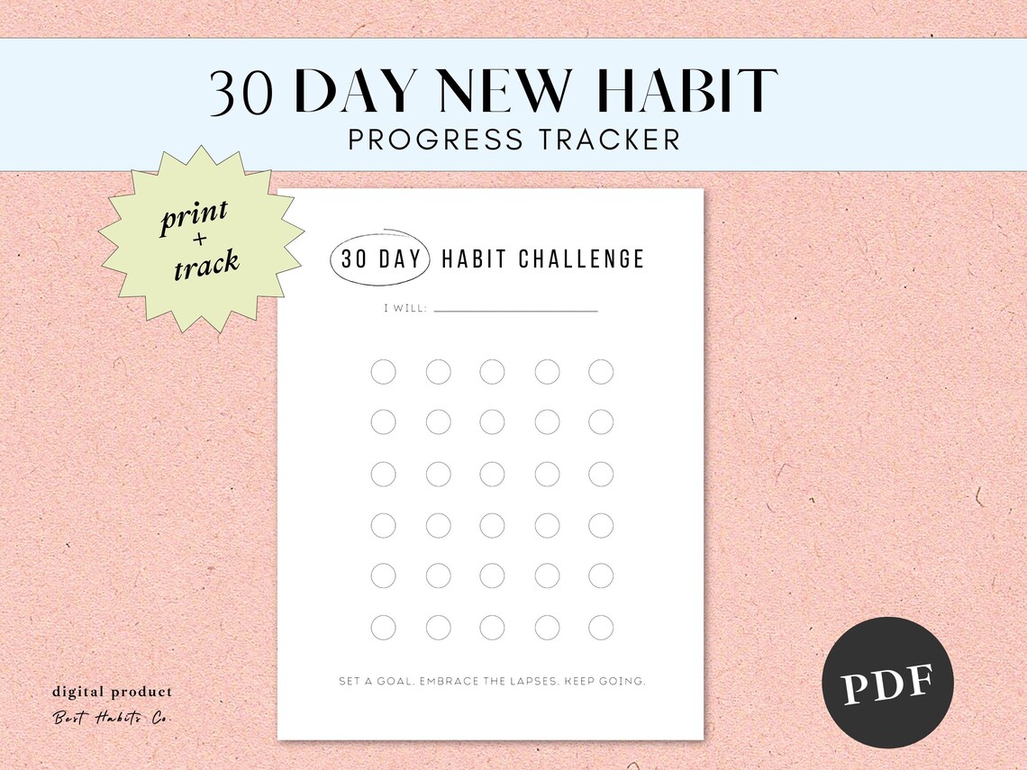 30 Day Aesthetic, Minimal, Habit Challenge Progress Tracker | Printable ...