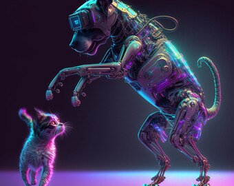 Dancing Cyberdog and Cybercat - Digital Print
