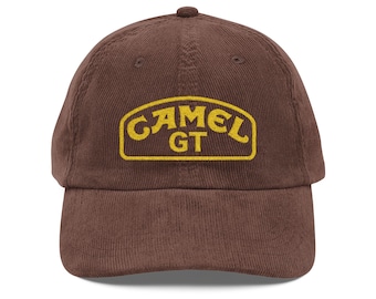 Camel GT Embroidered Corduroy Hat: Retro Racing Dad Cap