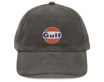 Retro Gulf Logo Corduroy Baseball Hat – Vintage Racing Inspired Dad Cap