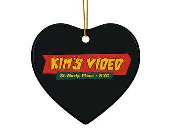 Adorno navideño de cerámica de Kims Video: 4 formas a elegir / Idea de regalo navideño / Adorno navideño / Estilo neoyorquino nostálgico / Regalo hipster / Regalo para cinéfilos