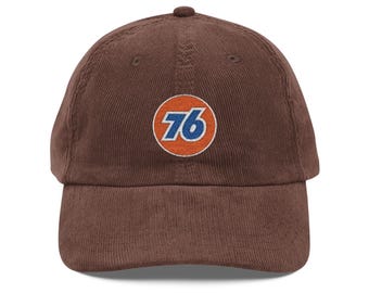 Retro 76 Gas Station Embroidered Corduroy Hat – Vintage Racing Dad Cap