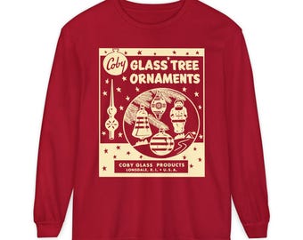 Coby Glass Tree Ornaments Long Sleeve T-Shirt – Retro Holiday Apparel
