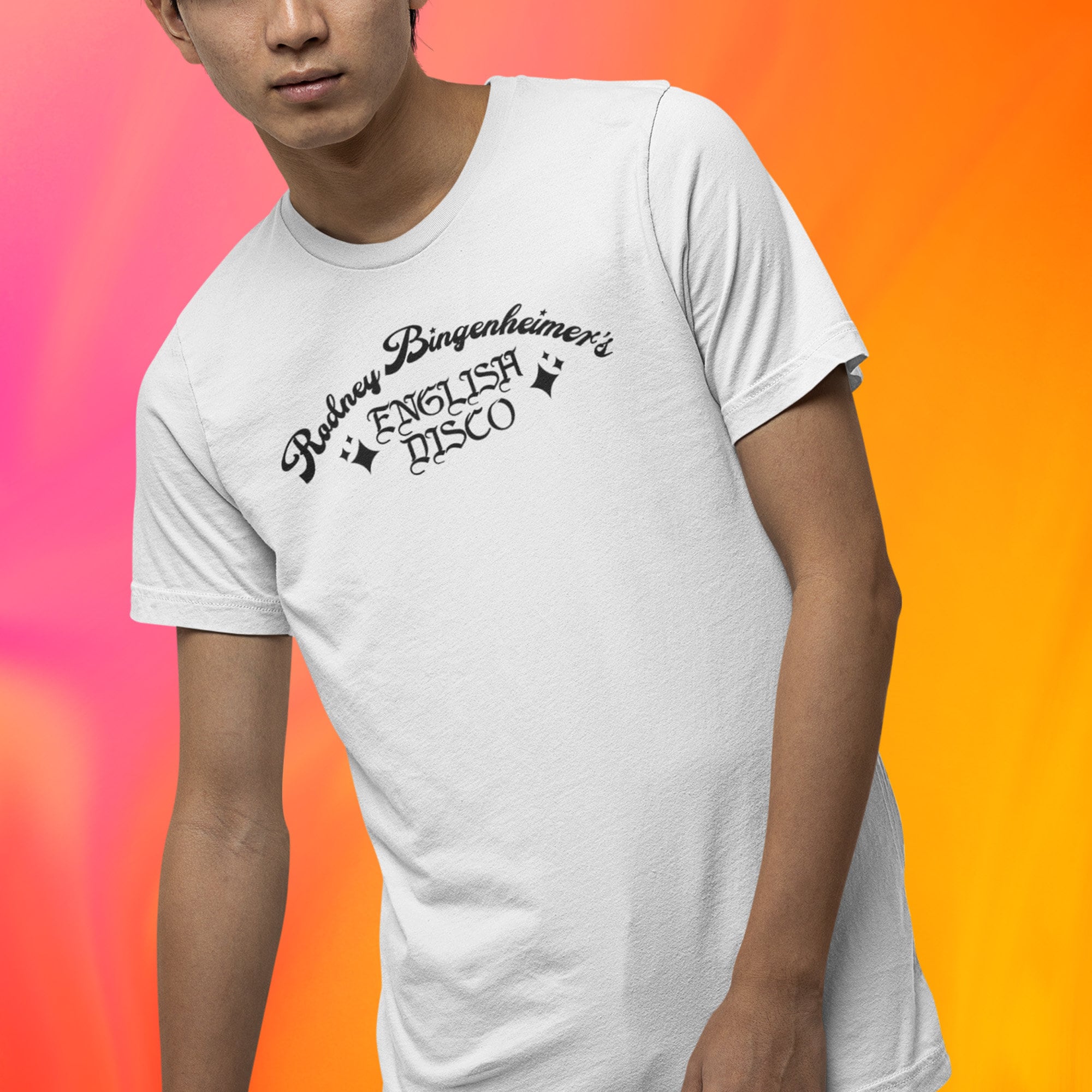 Rodney Bingenheimer [Worn Free] Rodney Bingenheimer / English Disco Tee (White) Rodney Bingenheimer's English Disco Tshirt/music Tshirt