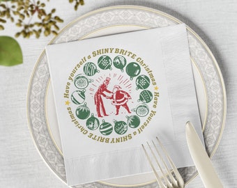 Shiny Brite Christmas Napkins, Vintage Holiday Party Beverage Napkins