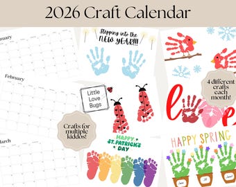 2026 Craft Calendar, 2026 Handprint Craft Calendar, Printable Handprint Craft, Handprint Art, Holiday Craft, Toddler Craft, Baby Craft
