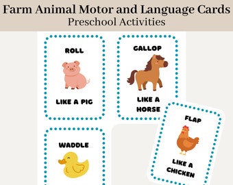 Farm Animal Movement & Language Cards, Gross Motor Activity, Language Activity, Toddler, Preschool, Homeschool Materials, Movement, Language