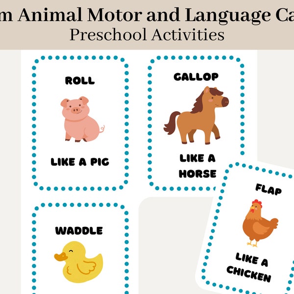 Farm Animal Movement & Language Cards, Gross Motor Activity, Language Activity, Toddler, Preschool, Homeschool Materials, Movement, Language