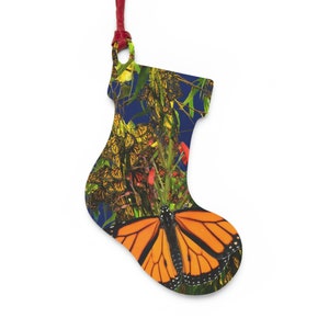 Christmas Stocking Ornament, Wooden, Christmas, Holiday. Jesus Christ Is My Personal Savior. Monarch Butterfly