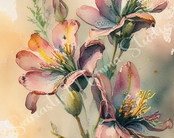 Watercolor Alstroemeria Flower Art: 4-Piece Floral Clip Art (JPEG)