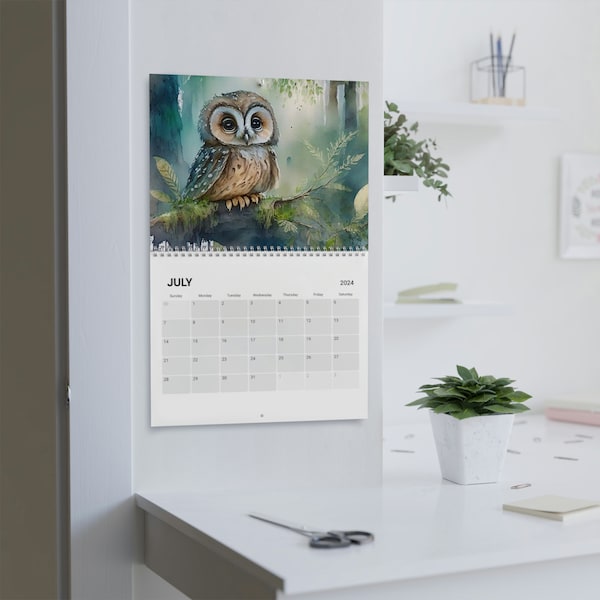 Cute Watercolor Owls 2024 Calendar, Mother's Day, Wall Calendar