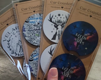 Reusable Sarah J Maas car coasters, ACOTAR TOG Coasters, Car accessory, Book club gift, Feyre and Rhysand, City of Dreams, Stocking Stuffer