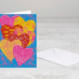 Corazones / Hermosa impresión en papel de acuarela, Tarjeta de felicitación plegada, en tamaño A5