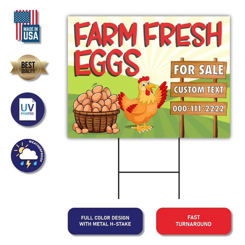 Personalized Farm Fresh Eggs Yard Sign, Custom Farm Fresh Eggs for Sale