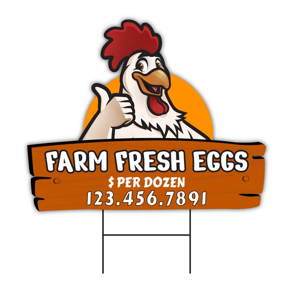 Personalized Farm Fresh Eggs Yard Sign, Custom Farm Fresh Eggs for Sale Sign with Metal H-Stake