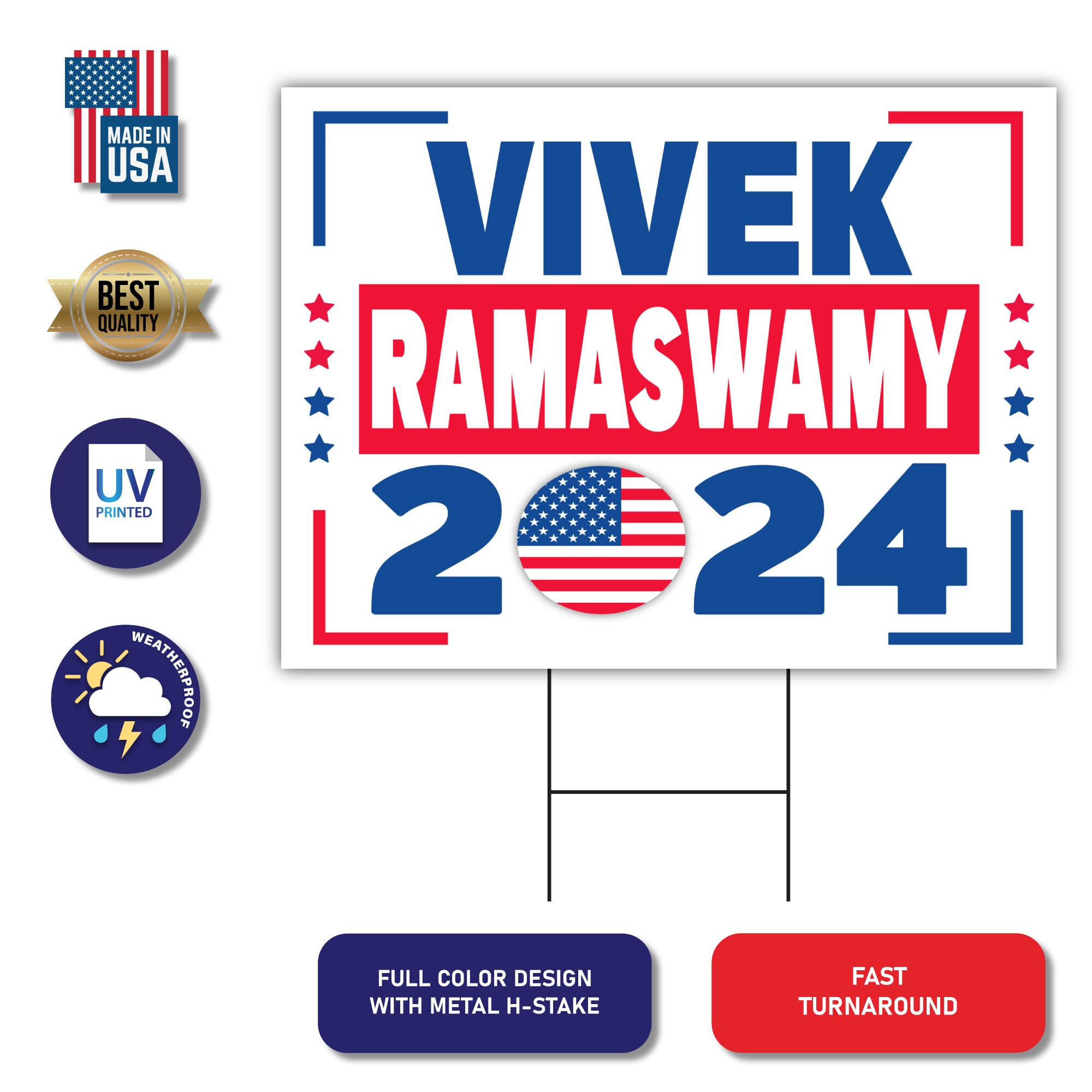 Yard Sign Vivek 2024, Coroplast Vivek for President 2024 Lawn Sign