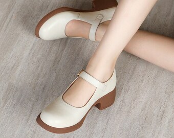 Japanese Retro Vintage Mary Janes Platform Shoes | Genuine Leather Shoes | Minimalist Shoes | Summer Shoes