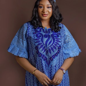 Blue Lace boubou,  Luxury Embroidered Boubou for special occasions, Loose fit African Dress