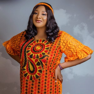 Boubou/Kaftan de lujo, Boubou africano negro y naranja
