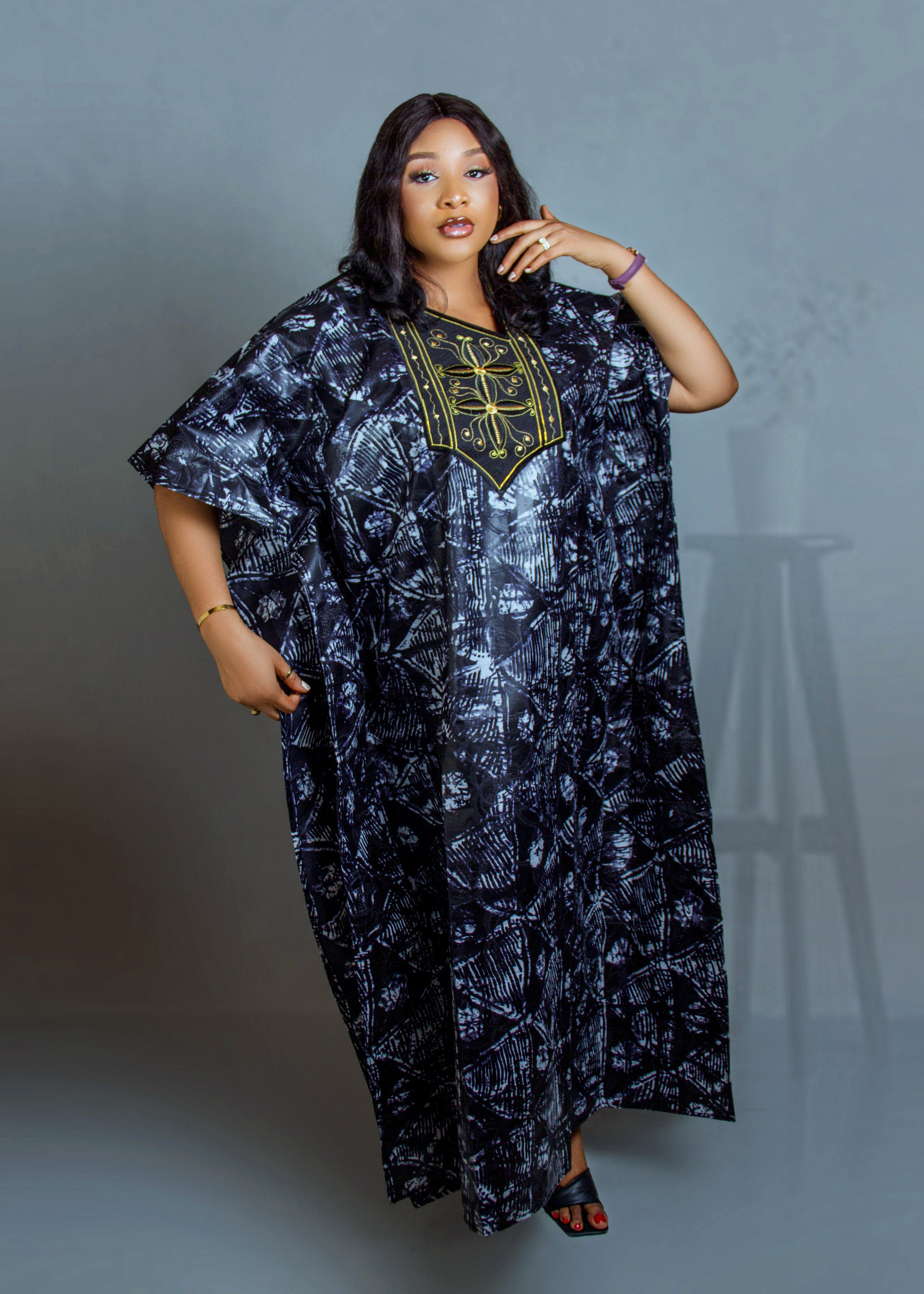 Black Kaftan Boubou for Women With Free Scarf, Embroidered Black and ...