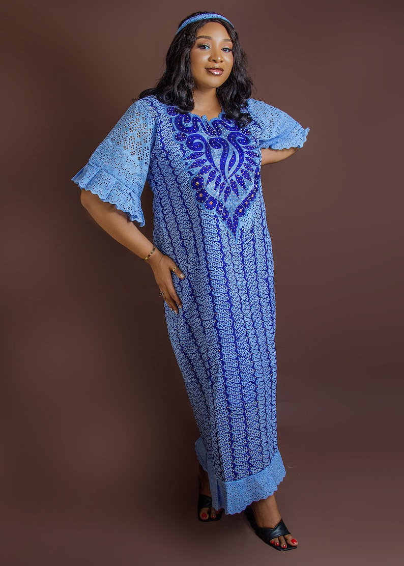 Blue Lace Boubou, Luxury Embroidered Boubou for Special Occasions ...