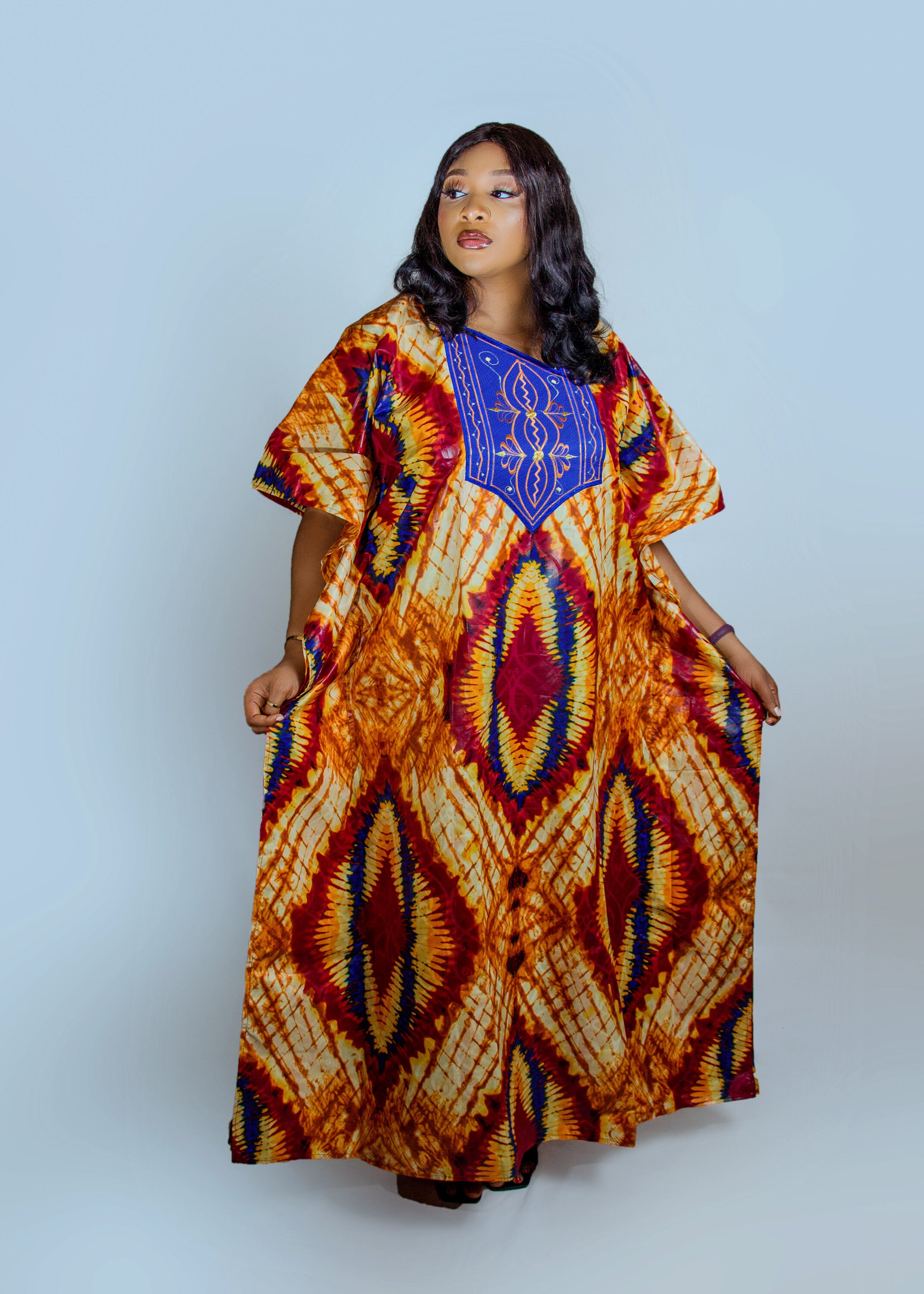 Brown Batik Button Kaftan