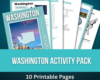 Washington State Activity Book for Kids | Road Trip Printable | Homeschool USA State Study | Ages 6-12